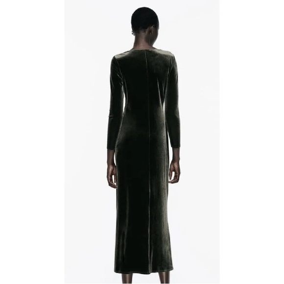 Zara Long sleeved Deep V neck Long Dress with High thigh slit Women’s Small - Picture 3 of 7